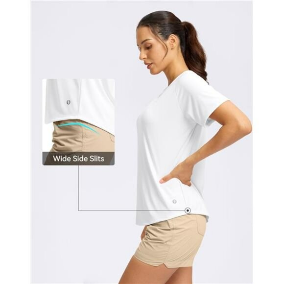 Womens UPF 50 Sun Shirt Short Sleeve Quick Dry Hiking Workout Athletic Top - Picture 4 of 8